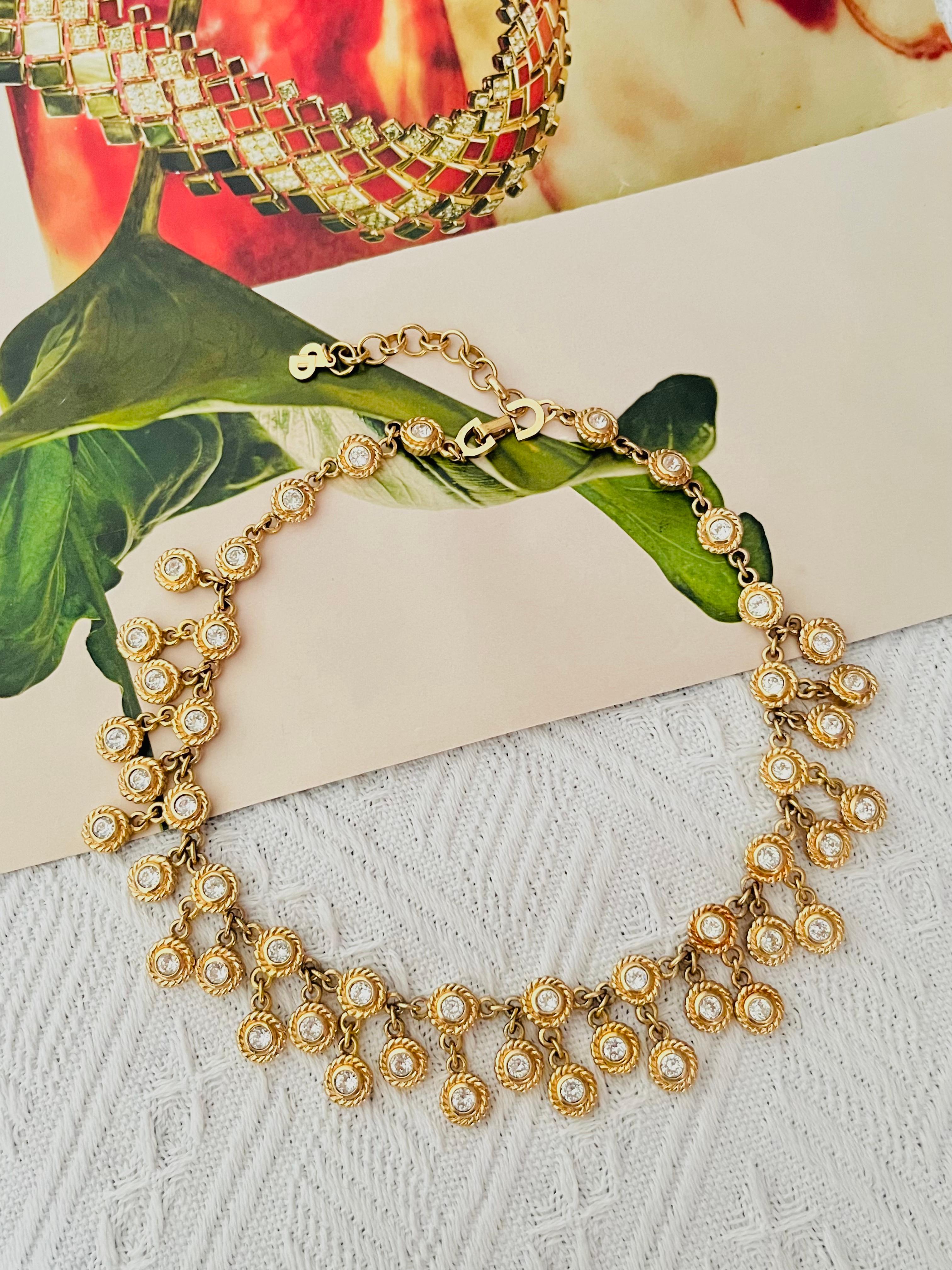 Christian Dior Vintage 1980s Whole Sparkling Crystals Charm Peacock Necklace In Excellent Condition For Sale In Wokingham, England