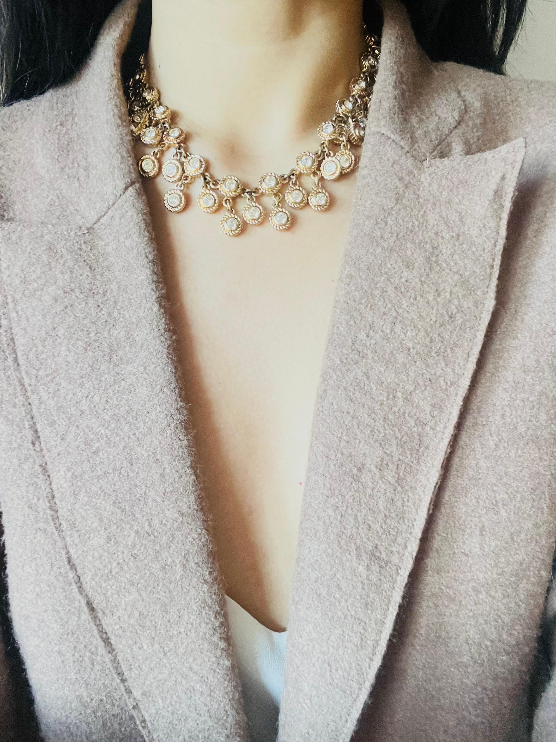 Christian Dior Vintage 1980s Whole Sparkling Crystals Charm Peacock Necklace For Sale 2