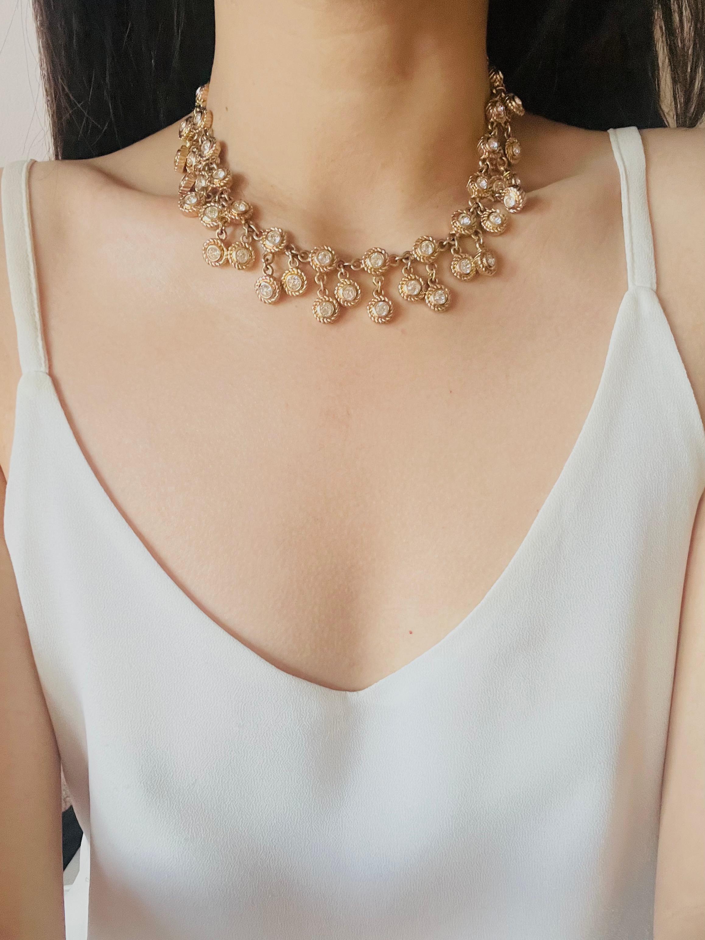 Christian Dior Vintage 1980s Whole Sparkling Crystals Charm Peacock Necklace For Sale 3