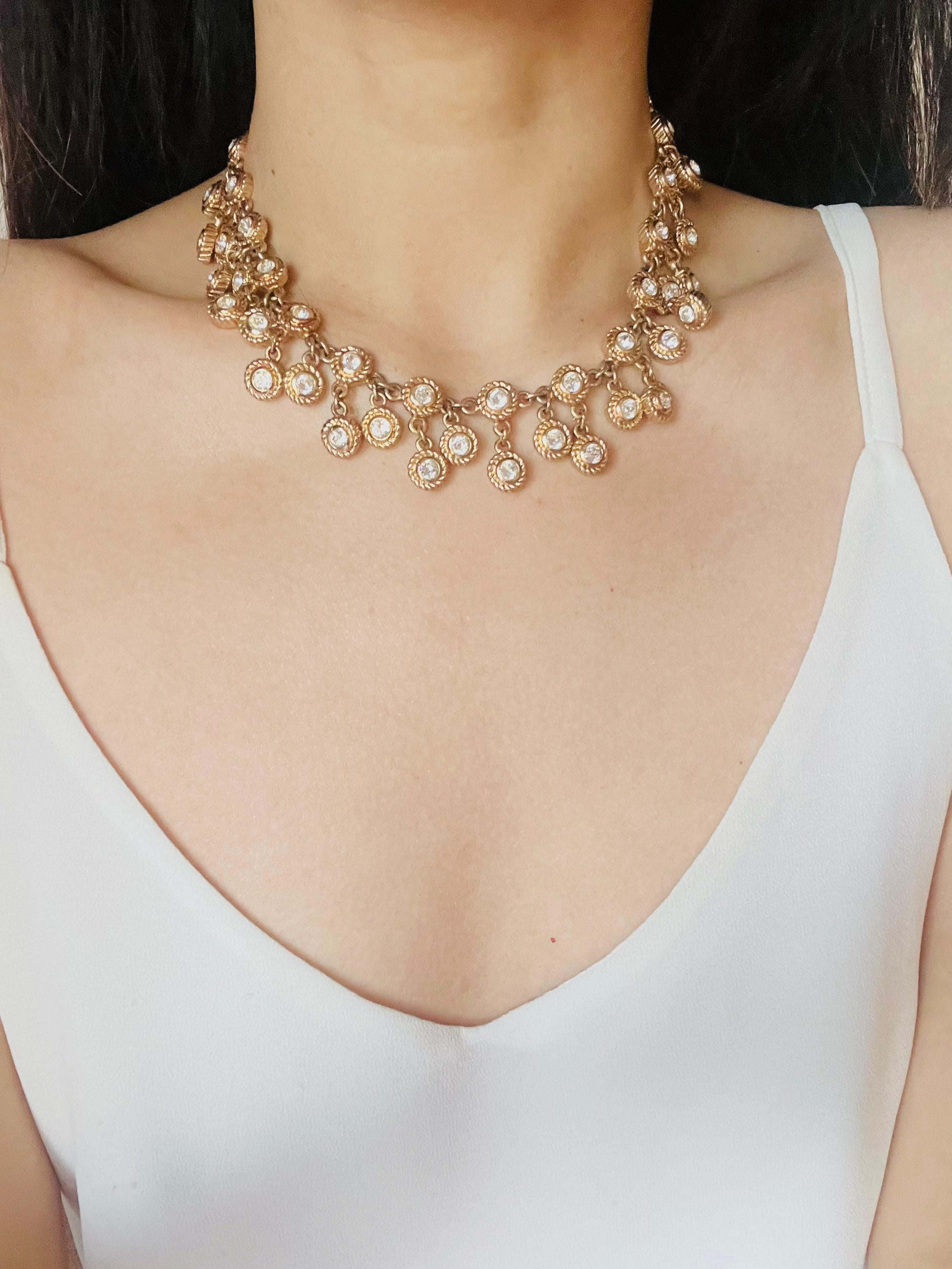 Christian Dior Vintage 1980s Whole Sparkling Crystals Charm Peacock Necklace For Sale 4