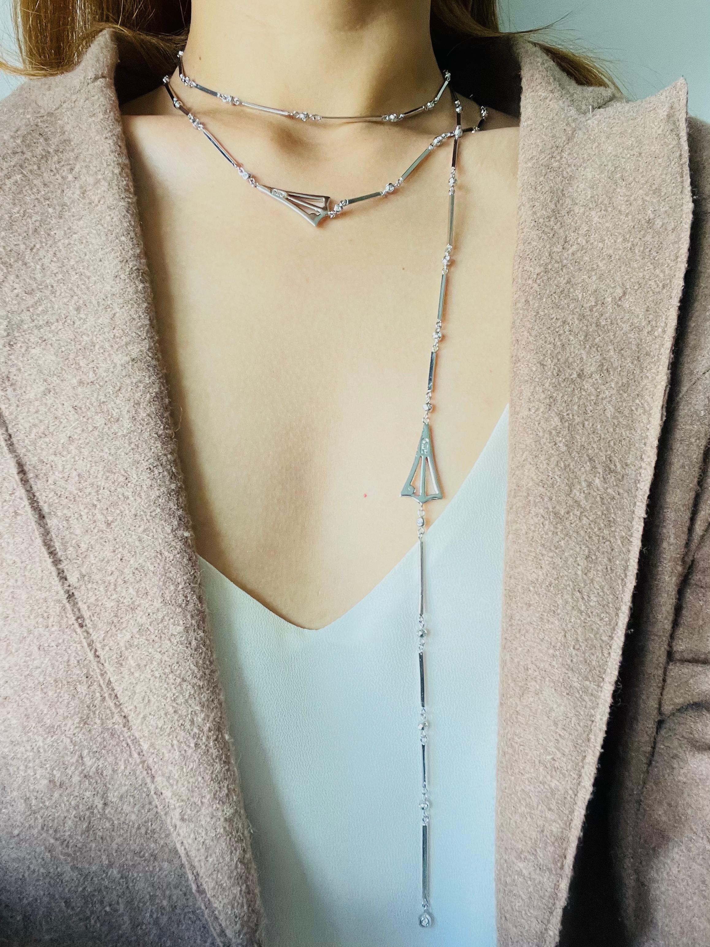 Christian Dior Vintage 1990 Weiße Kristalle Langer Stab Dreieck Vielseitige Halskette im Angebot 7