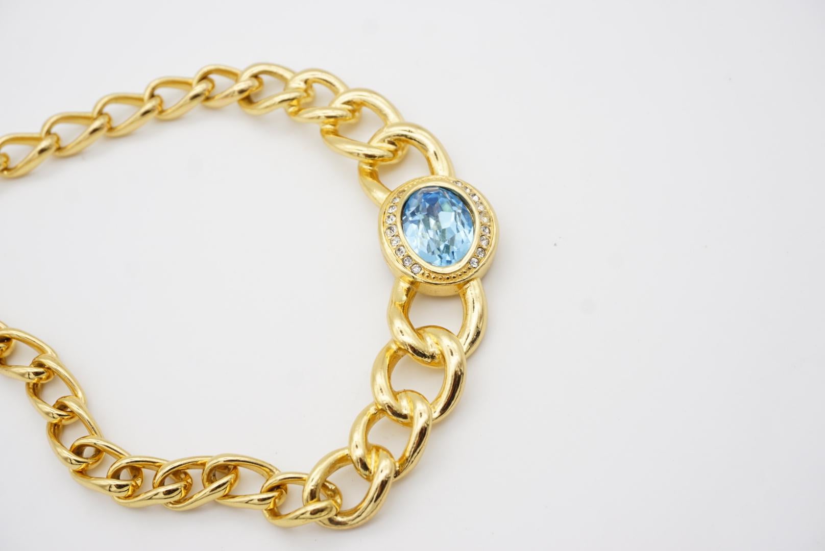 Christian Dior Vintage 1990s Aqua Blue Oval Crystal Chunky Gold Choker Necklace  For Sale 2