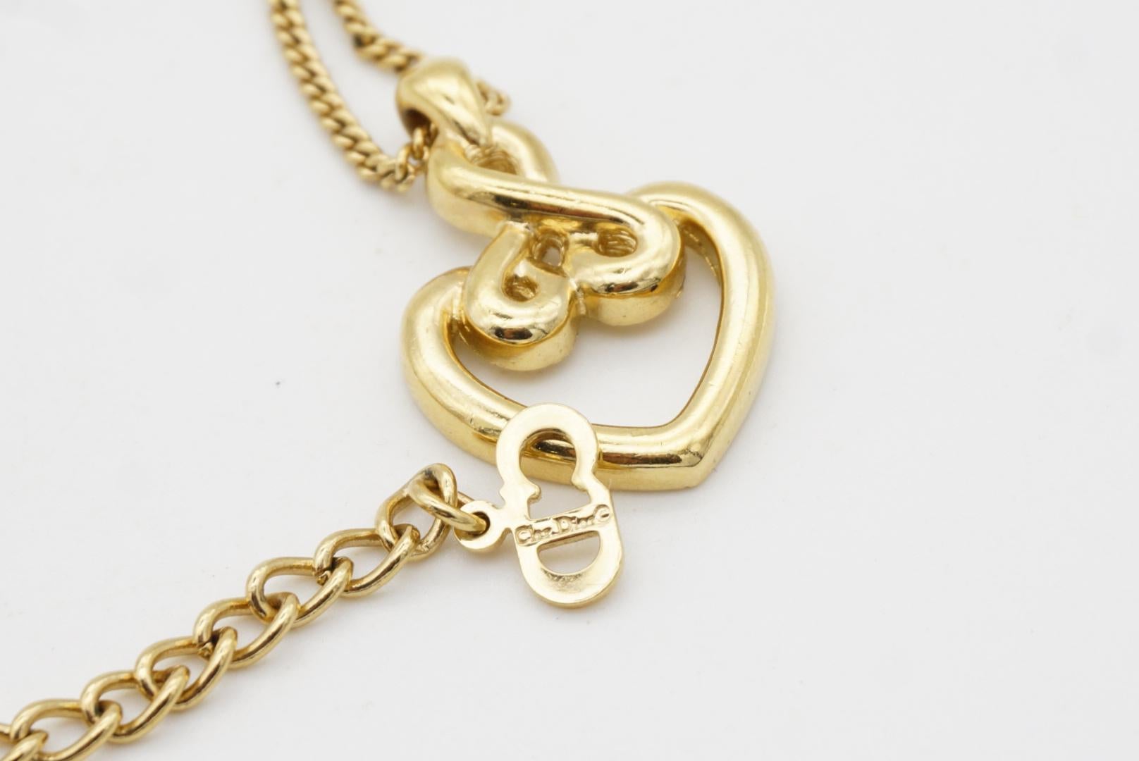Christian Dior Vintage 1990s Baroque Heart Love Knot Openwork Pendant Necklace For Sale 5