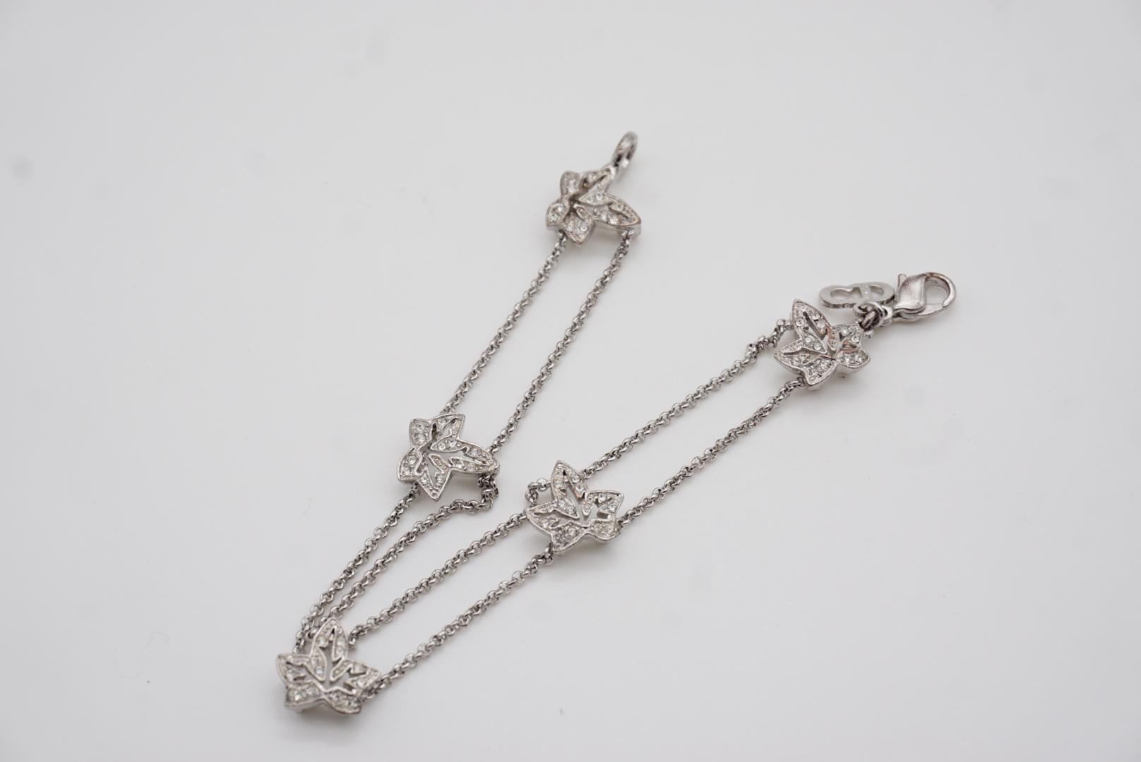 Christian Dior Vintage 1990s Ivy Maple Leaf Crystals Openwork Silver Bracelet For Sale 5