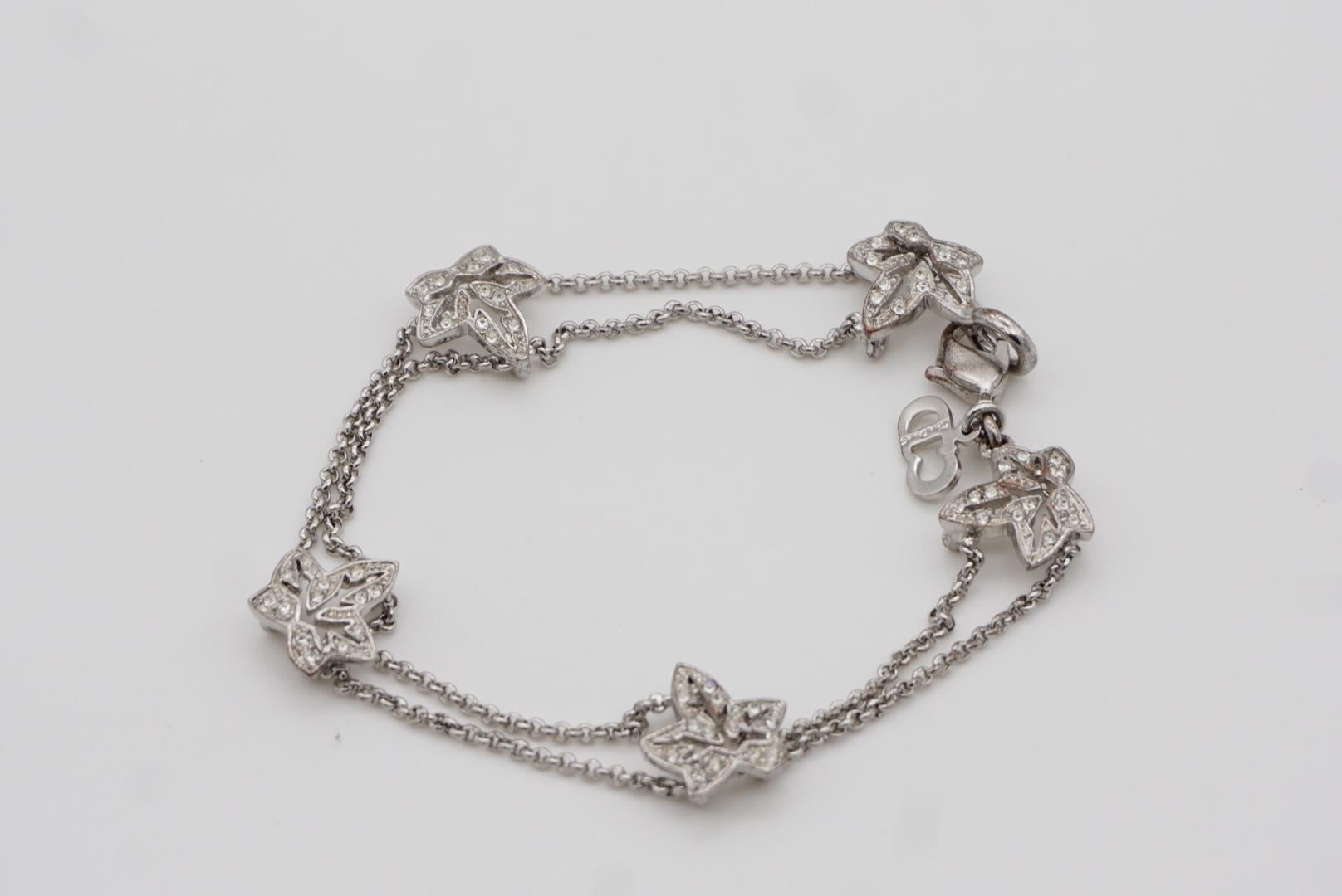 Christian Dior Vintage 1990s Ivy Maple Leaf Crystals Openwork Silver Bracelet For Sale 8
