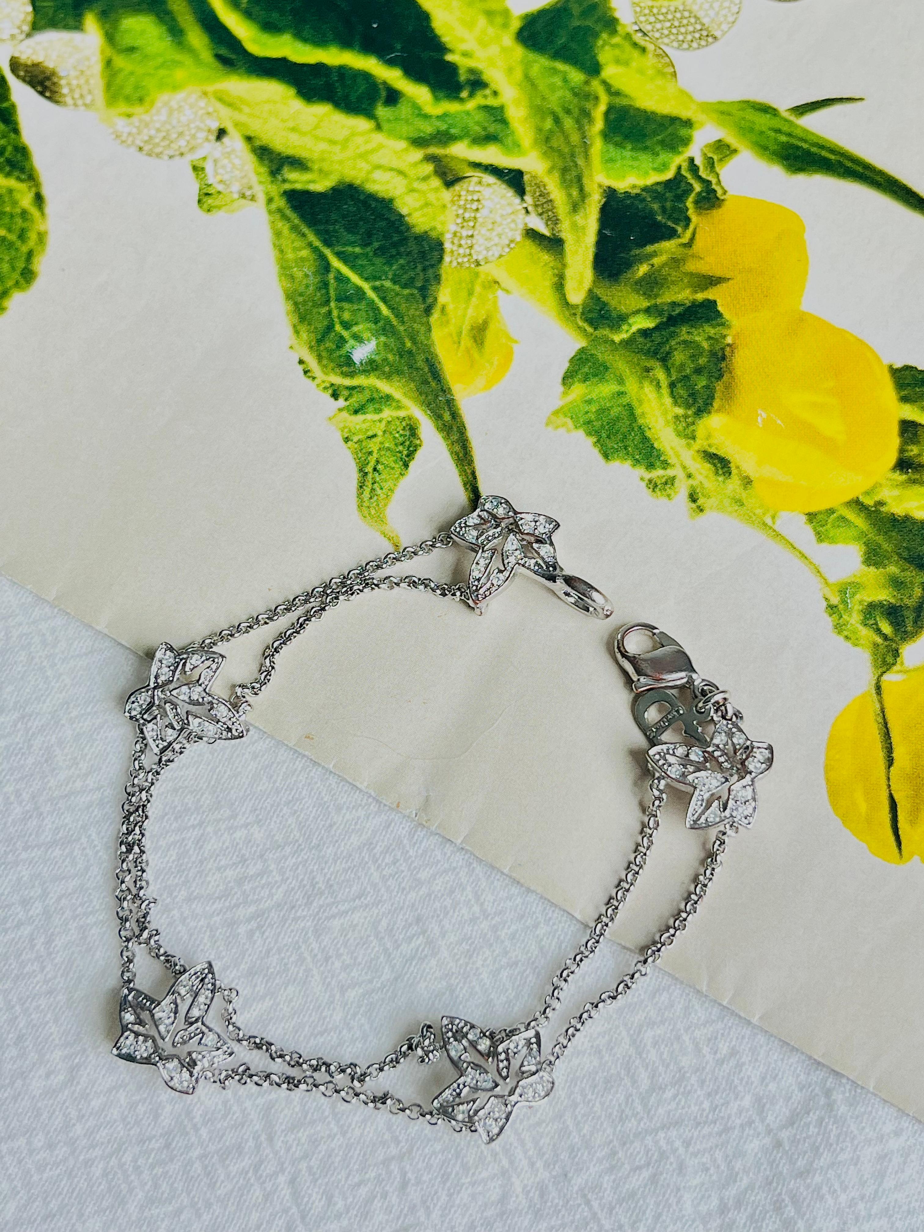 Christian Dior Vintage 1990s Ivy Maple Leaf Crystals Openwork Silver Bracelet In Good Condition For Sale In Wokingham, England