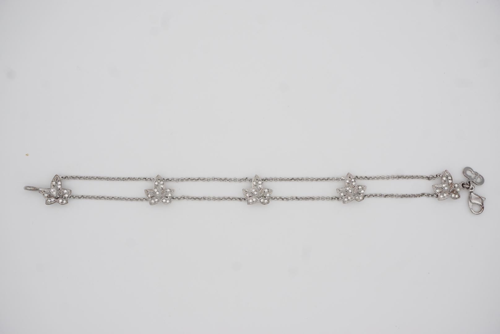 Christian Dior Vintage 1990s Ivy Maple Leaf Crystals Openwork Silver Bracelet For Sale 4