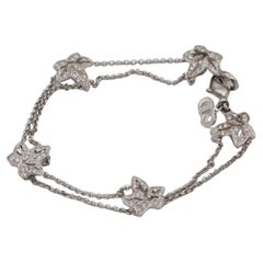 Christian Dior Vintage 1990s Ivy Maple Leaf Crystals Openwork Silver Bracelet