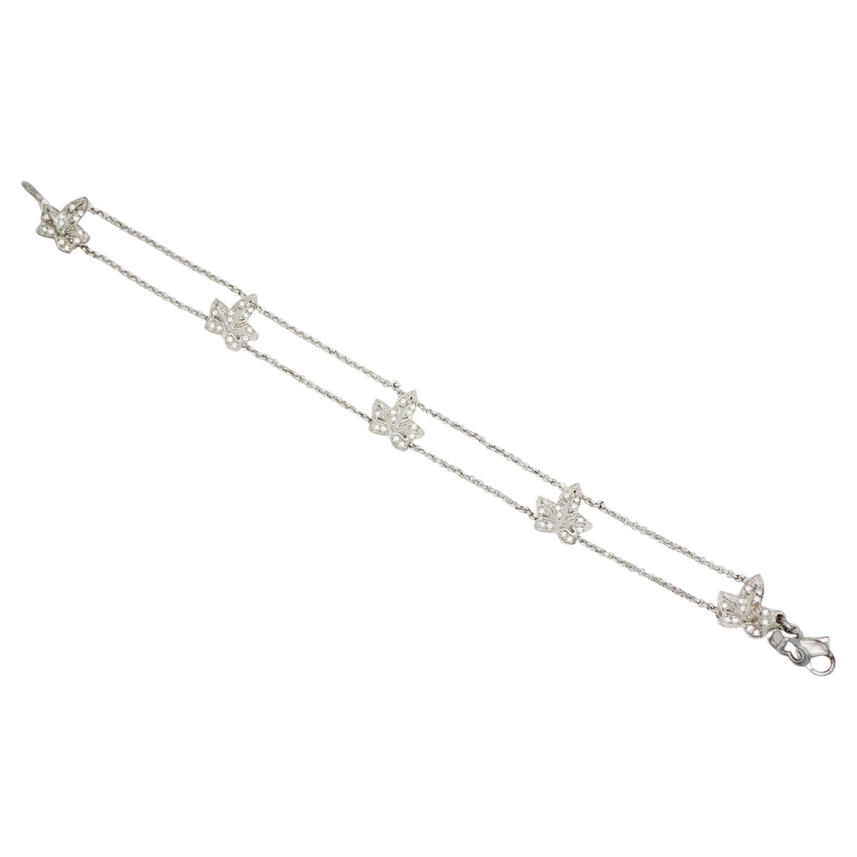 Christian Dior Vintage Años 90 Hiedra Hoja de Arce Cristales Calados Pulsera de Plata