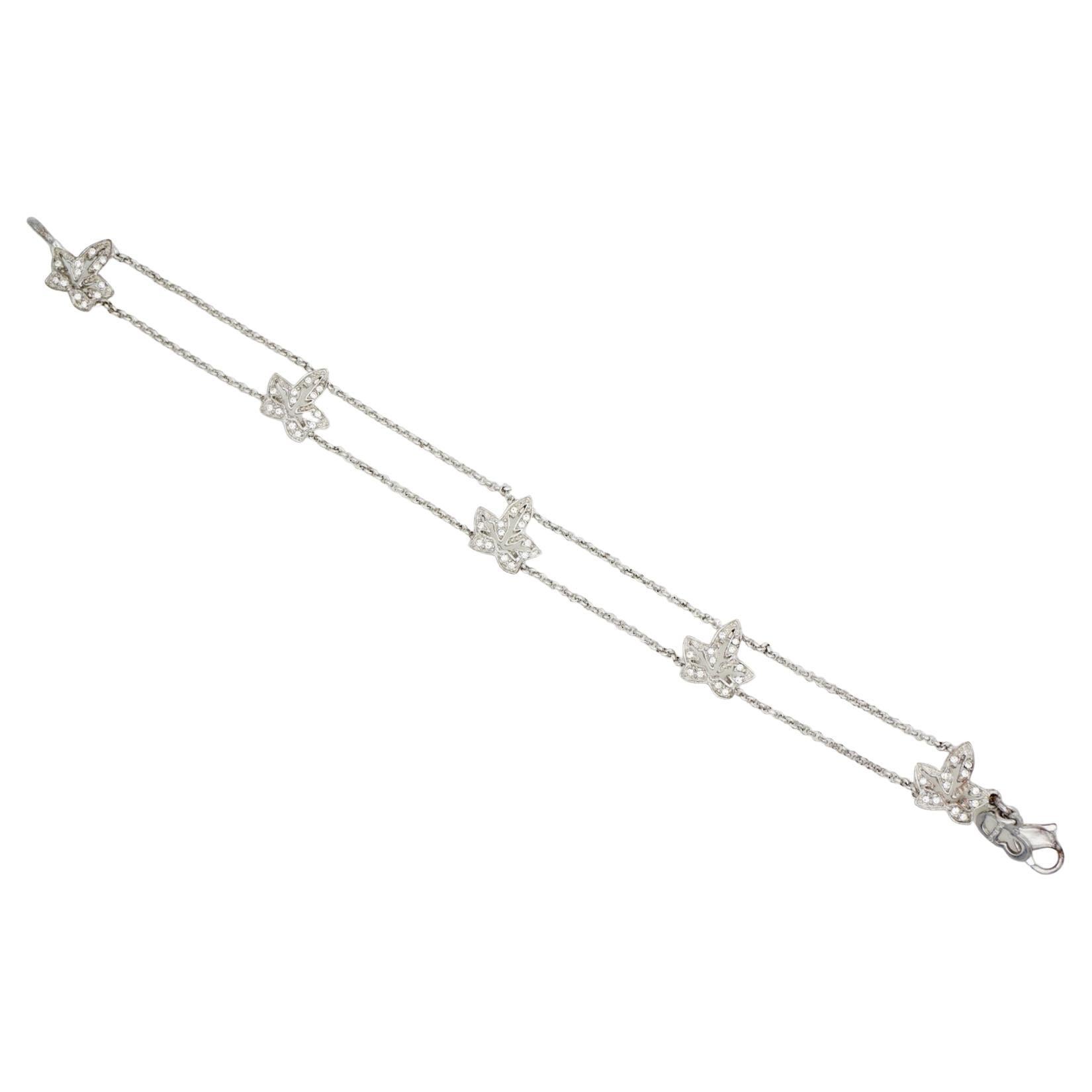 Christian Dior Vintage 1990er Jahre Efeu Ahorn Blatt Kristalle durchbrochenes Silberarmband