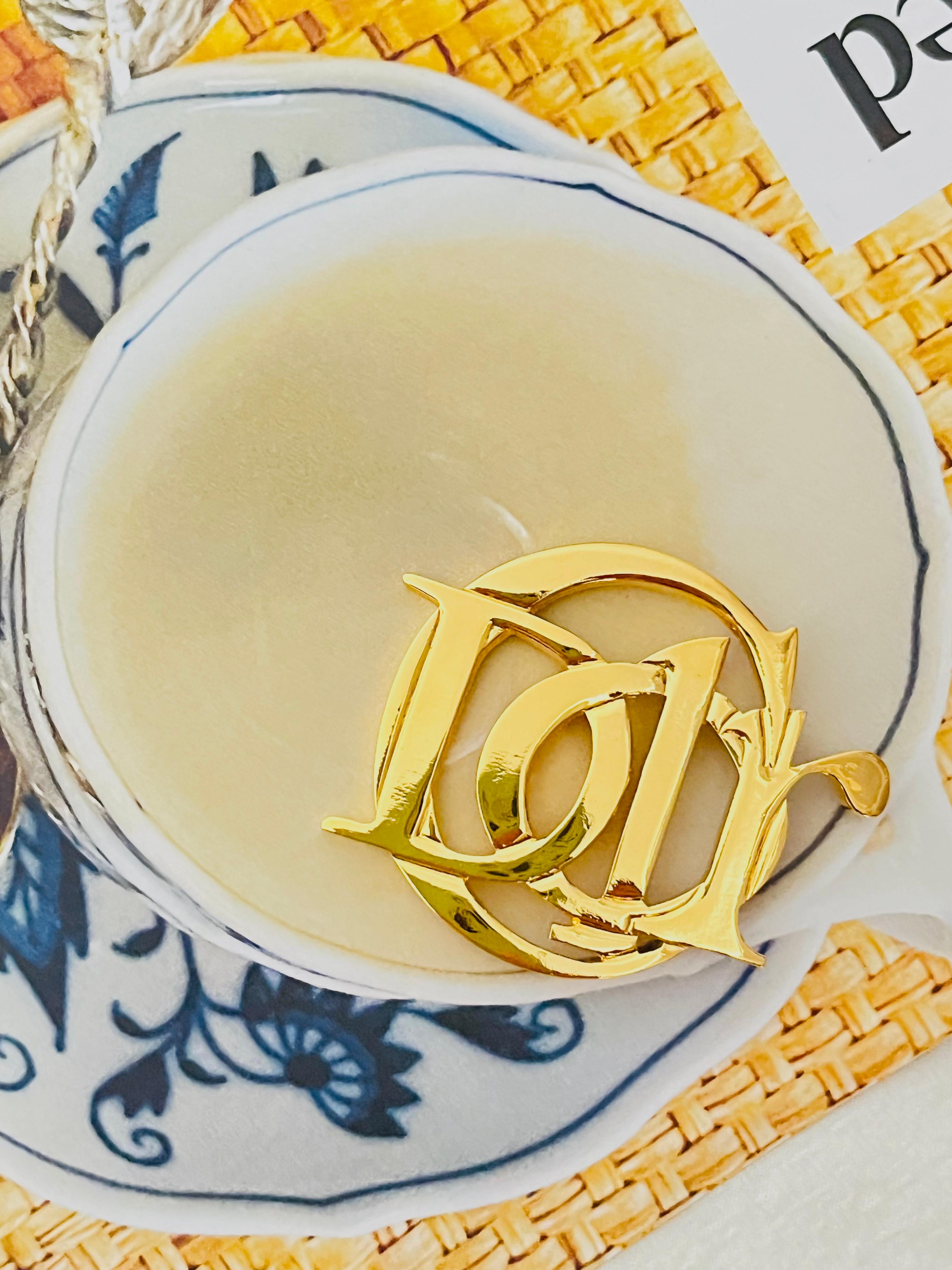 Art Deco Christian Dior Vintage 1990s Large Logo Monogram Letters Interlocked Brooch For Sale