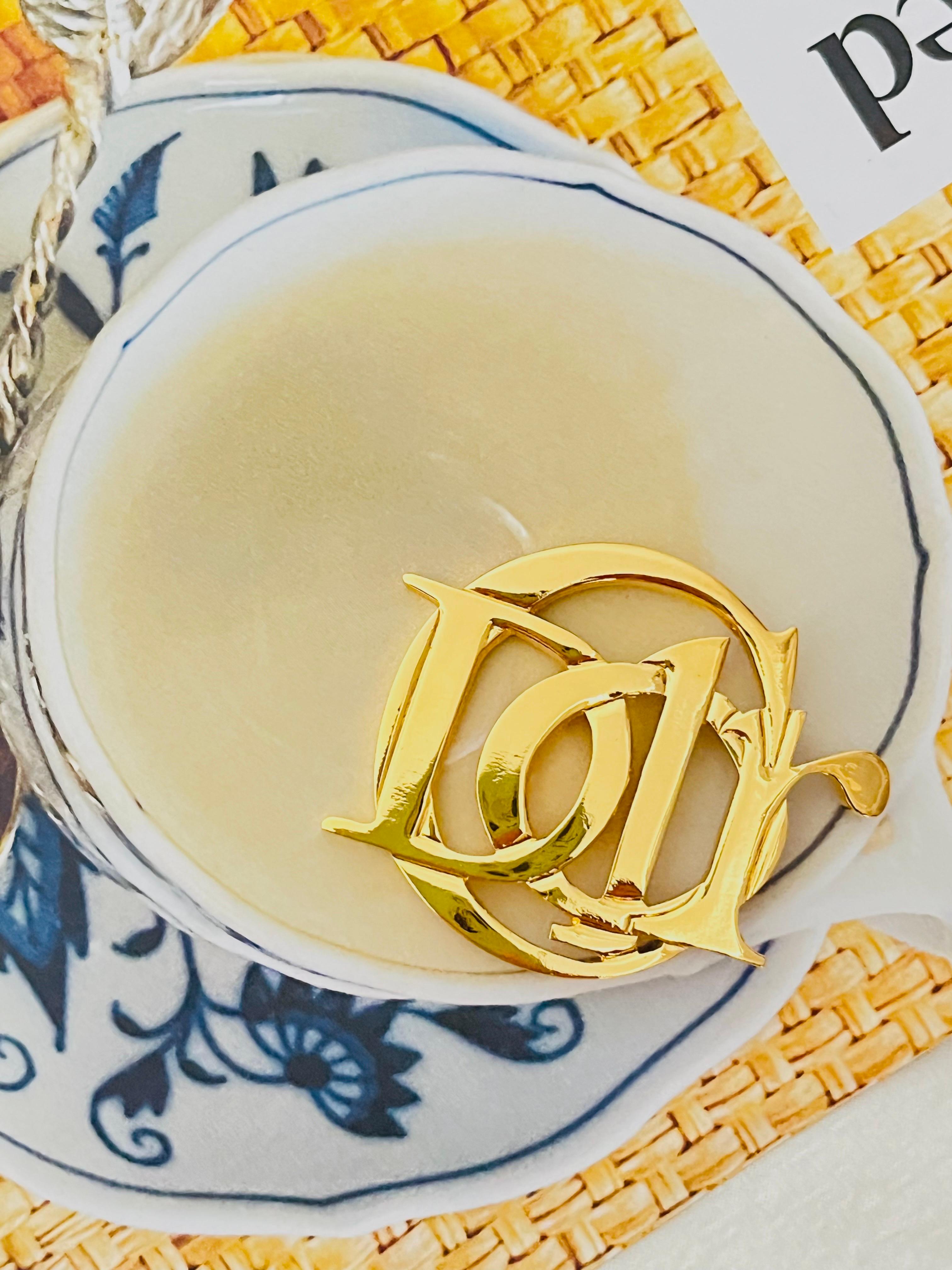 Christian Dior Vintage 1990s Large Logo Monogram Letters Interlocked Brooch In Excellent Condition In Wokingham, England