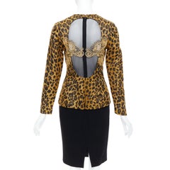 CHRISTIAN DIOR Vintage 1990s leopard lurex embroidery sheer back dress FR38 M