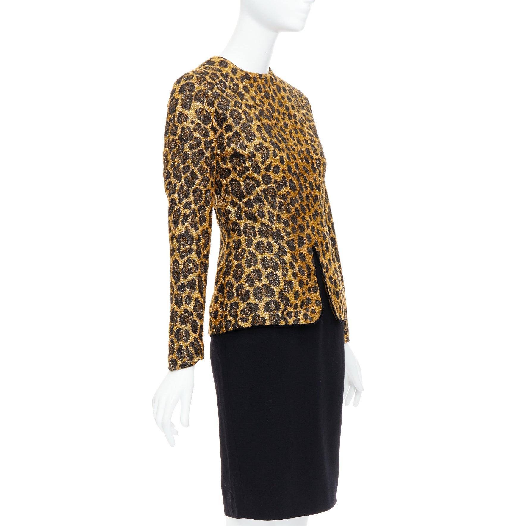 CHRISTIAN DIOR Vestido vintage años 90 bordado leopardo lúrex espalda transparente FR38 M Negro en venta
