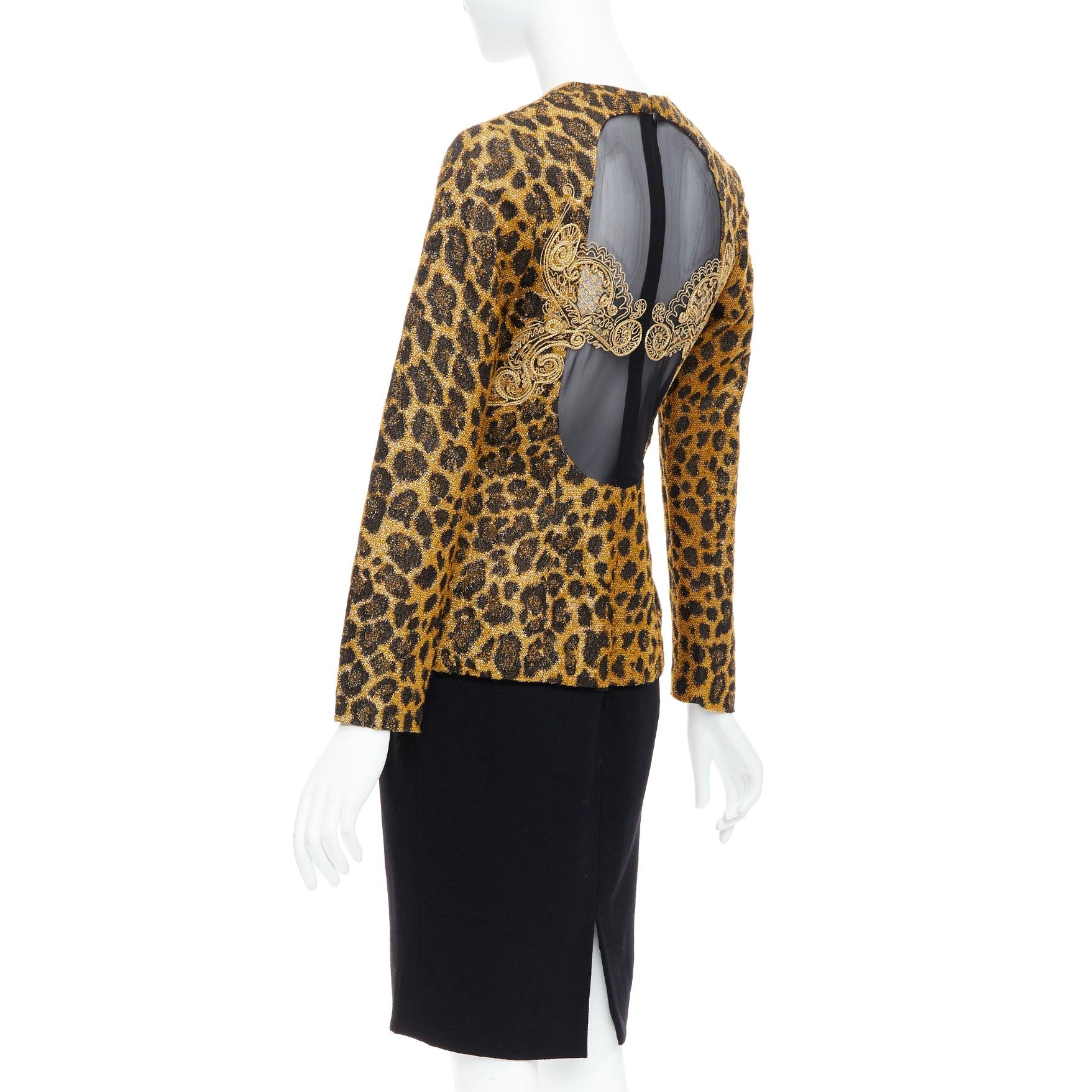 De las mujeres CHRISTIAN DIOR Vestido vintage años 90 bordado leopardo lúrex espalda transparente FR38 M en venta