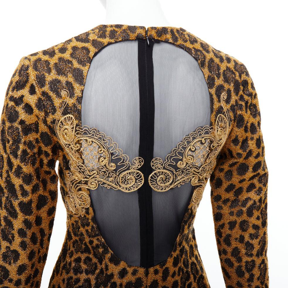 CHRISTIAN DIOR Vestido vintage años 90 bordado leopardo lúrex espalda transparente FR38 M en venta 2