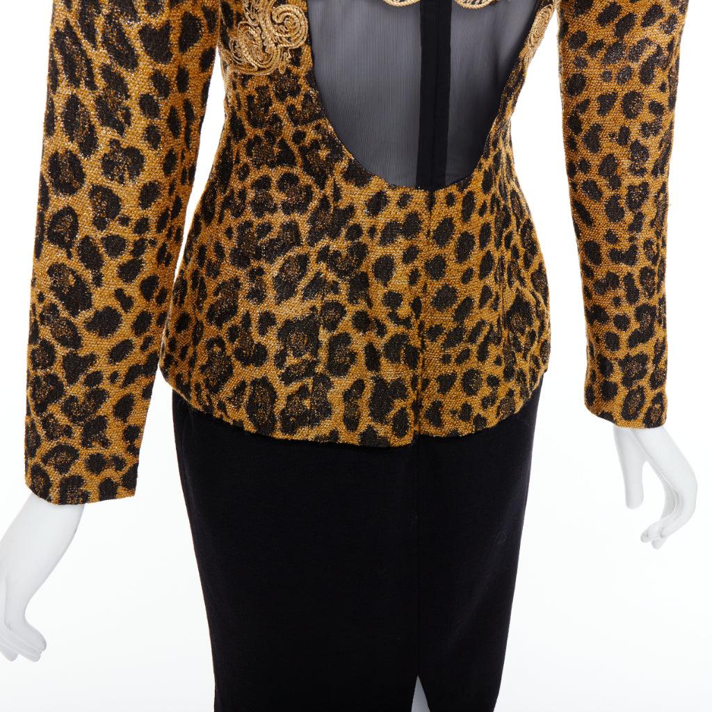 CHRISTIAN DIOR Vestido vintage años 90 bordado leopardo lúrex espalda transparente FR38 M en venta 3