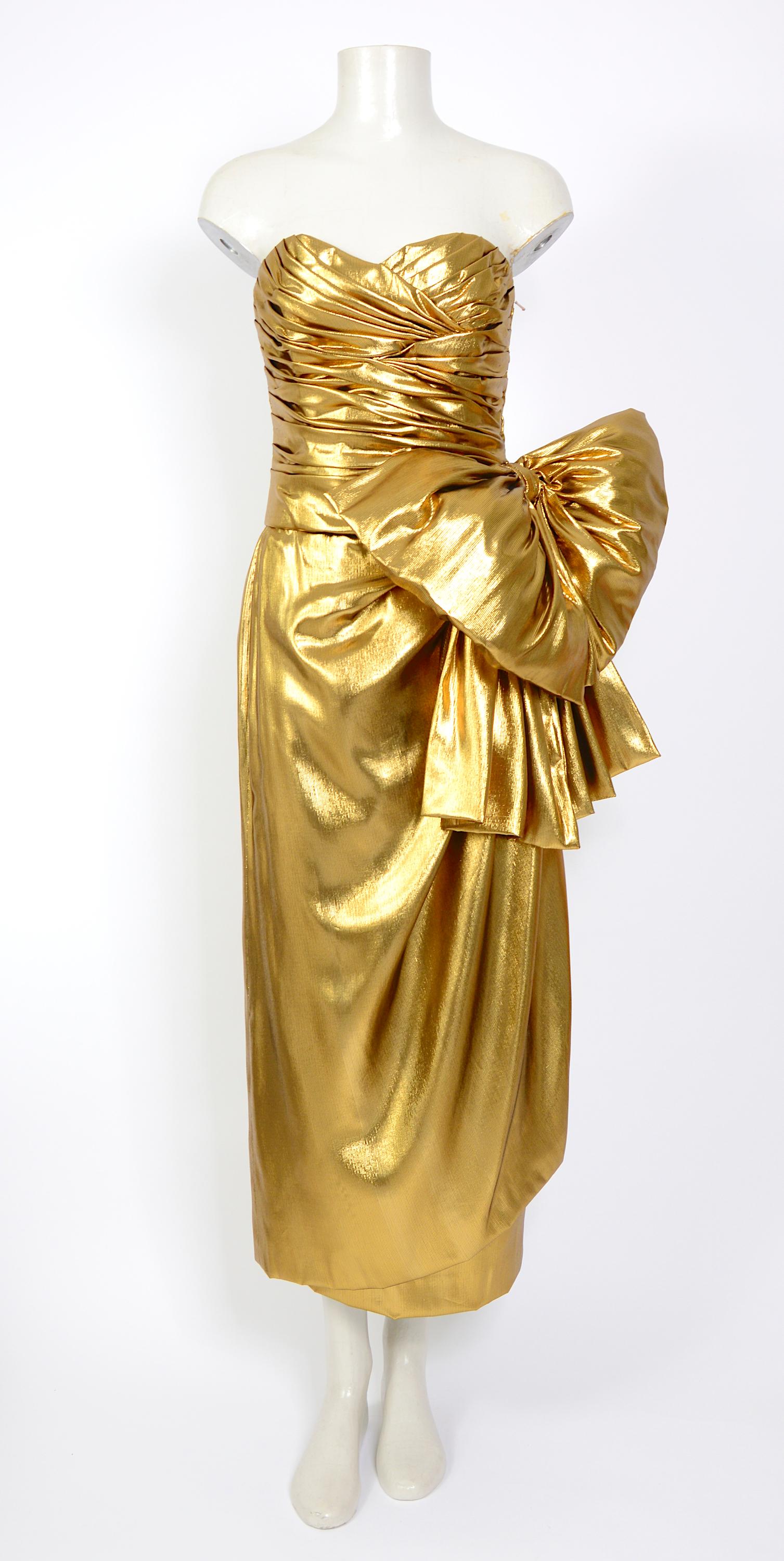 Christian Dior vintage 1990s liquid gold silk lame draped bustier & skirt set 2