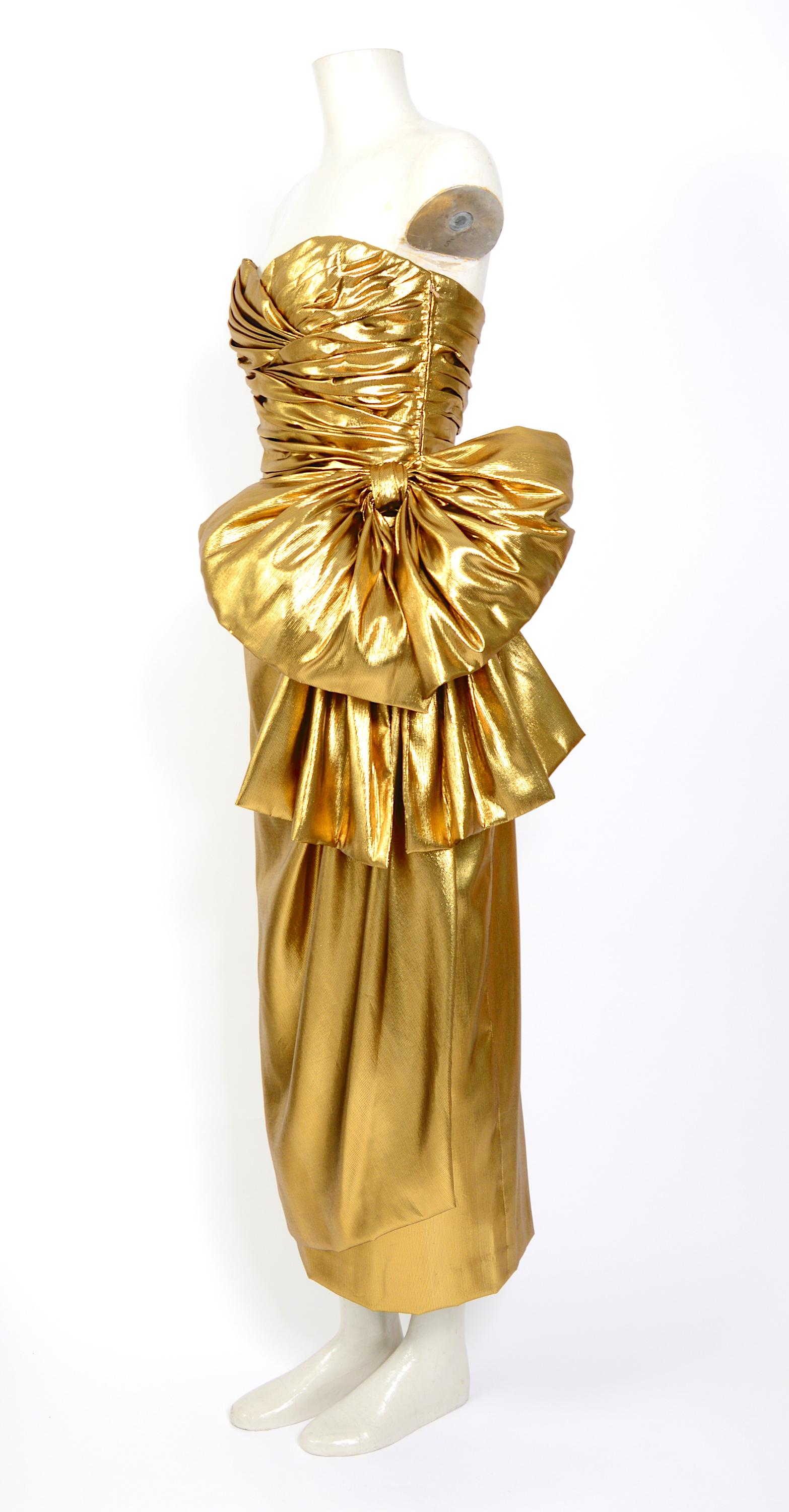 Christian Dior vintage 1990s liquid gold silk lame draped bustier & skirt set 3