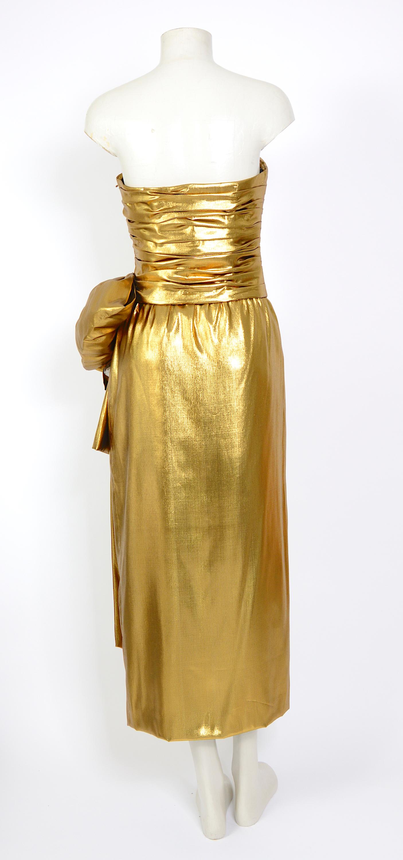 Christian Dior vintage 1990s liquid gold silk lame draped bustier & skirt set 5