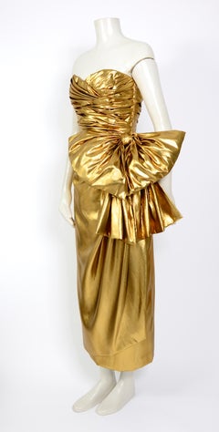 Christian Dior vintage 1990s liquid gold silk lame draped bustier & skirt set