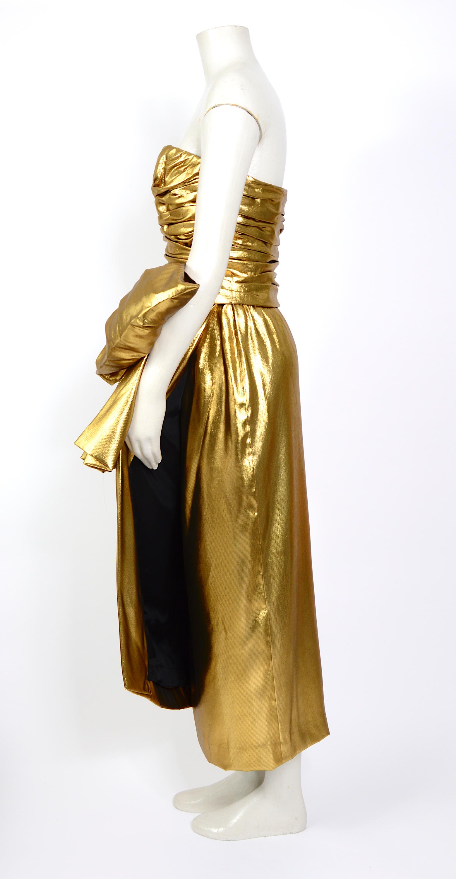 Christian Dior vintage 1990s liquid gold silk lame draped bustier & skirt set In Excellent Condition In Antwerp, BE