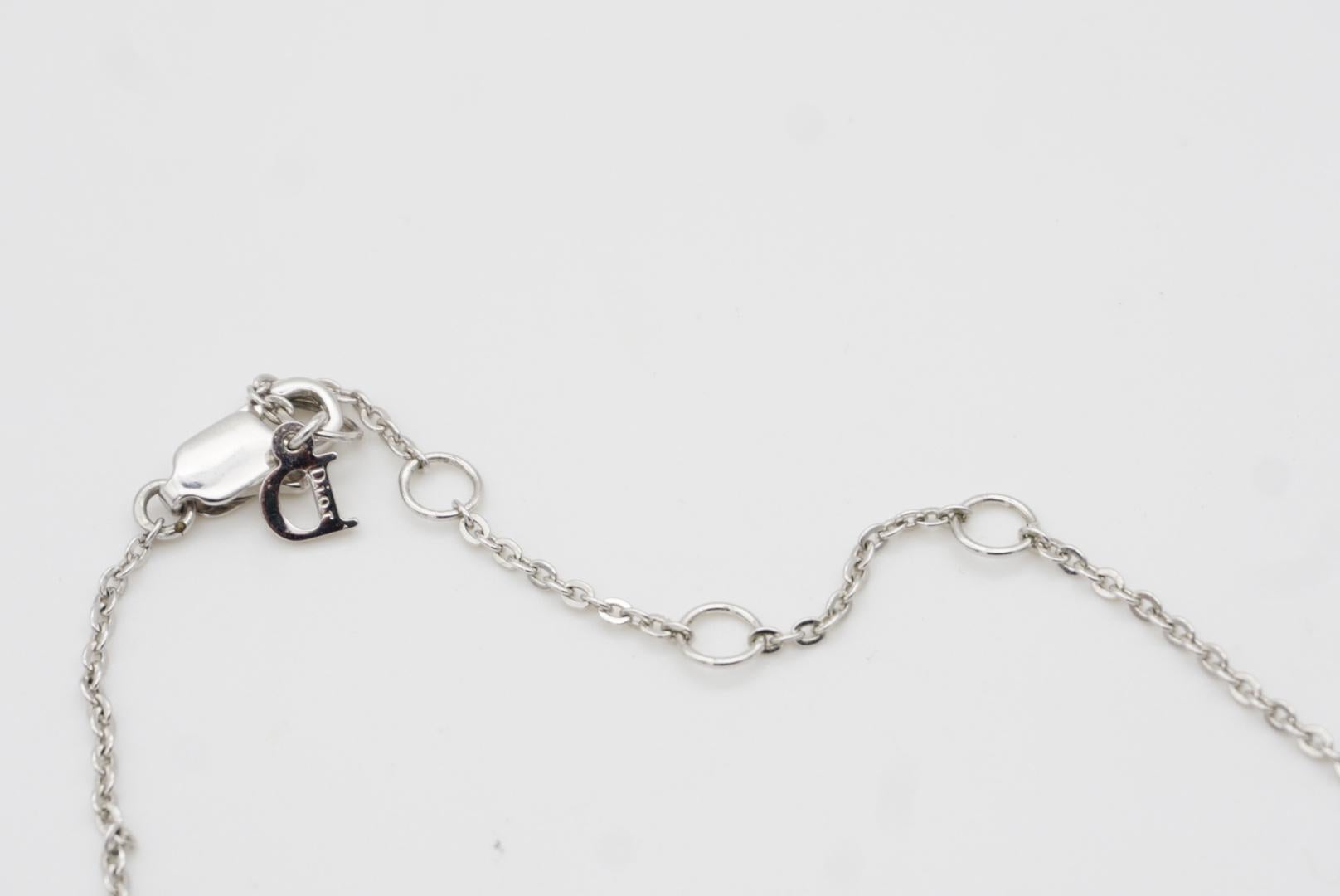 Christian Dior Vintage 1990s Logo Monogram Crystals Trio Tassel Silver Necklace For Sale 8