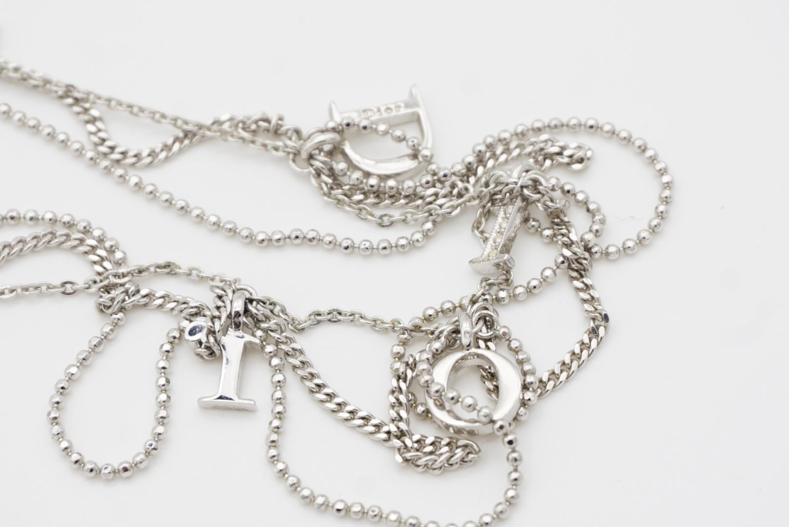 Christian Dior Vintage 1990s Logo Monogram Crystals Trio Tassel Silver Necklace For Sale 9