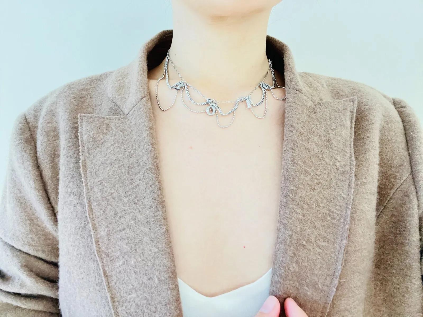 Christian Dior Vintage 1990s Logo Monogram Crystals Trio Tassel Silver Necklace For Sale 2