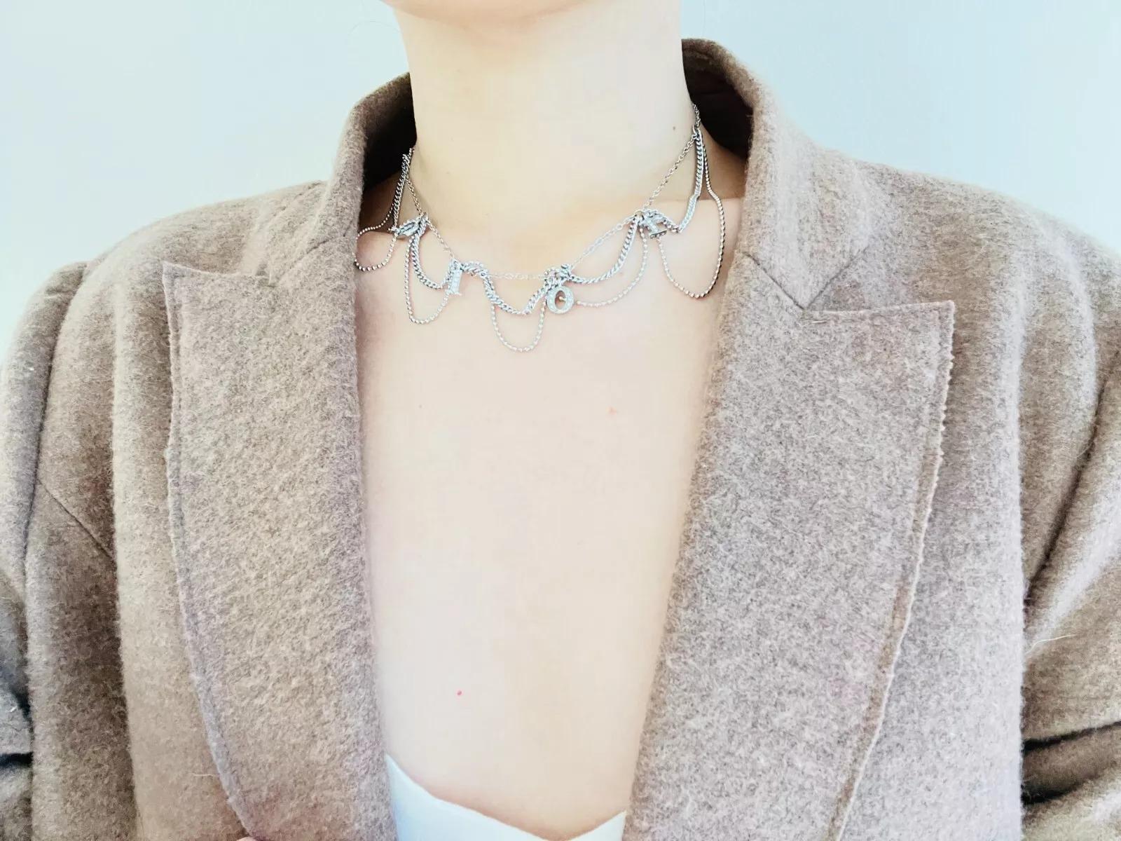 Christian Dior Vintage 1990s Logo Monogram Crystals Trio Tassel Silver Necklace For Sale 3