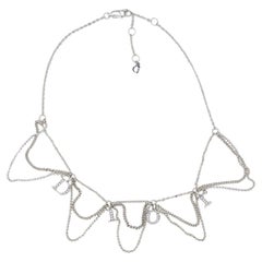 Christian Dior Vintage 1990s Logo Monogram Crystals Trio Tassel Silver Necklace