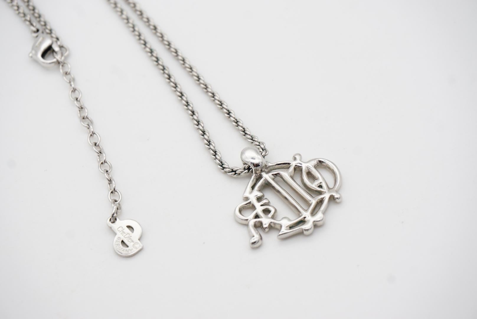 Christian Dior Vintage 1990s Logo Monogram Insignia Crystals Pendant Necklace For Sale 5
