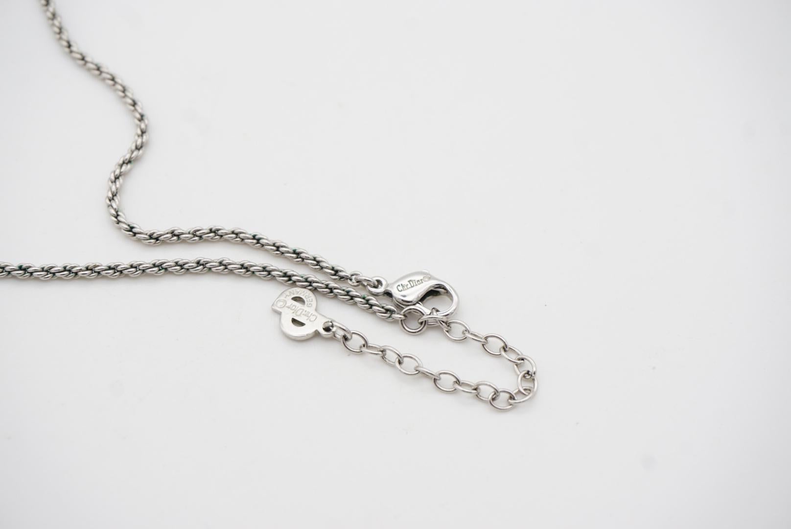 Christian Dior Vintage 1990s Logo Monogram Insignia Crystals Pendant Necklace For Sale 6