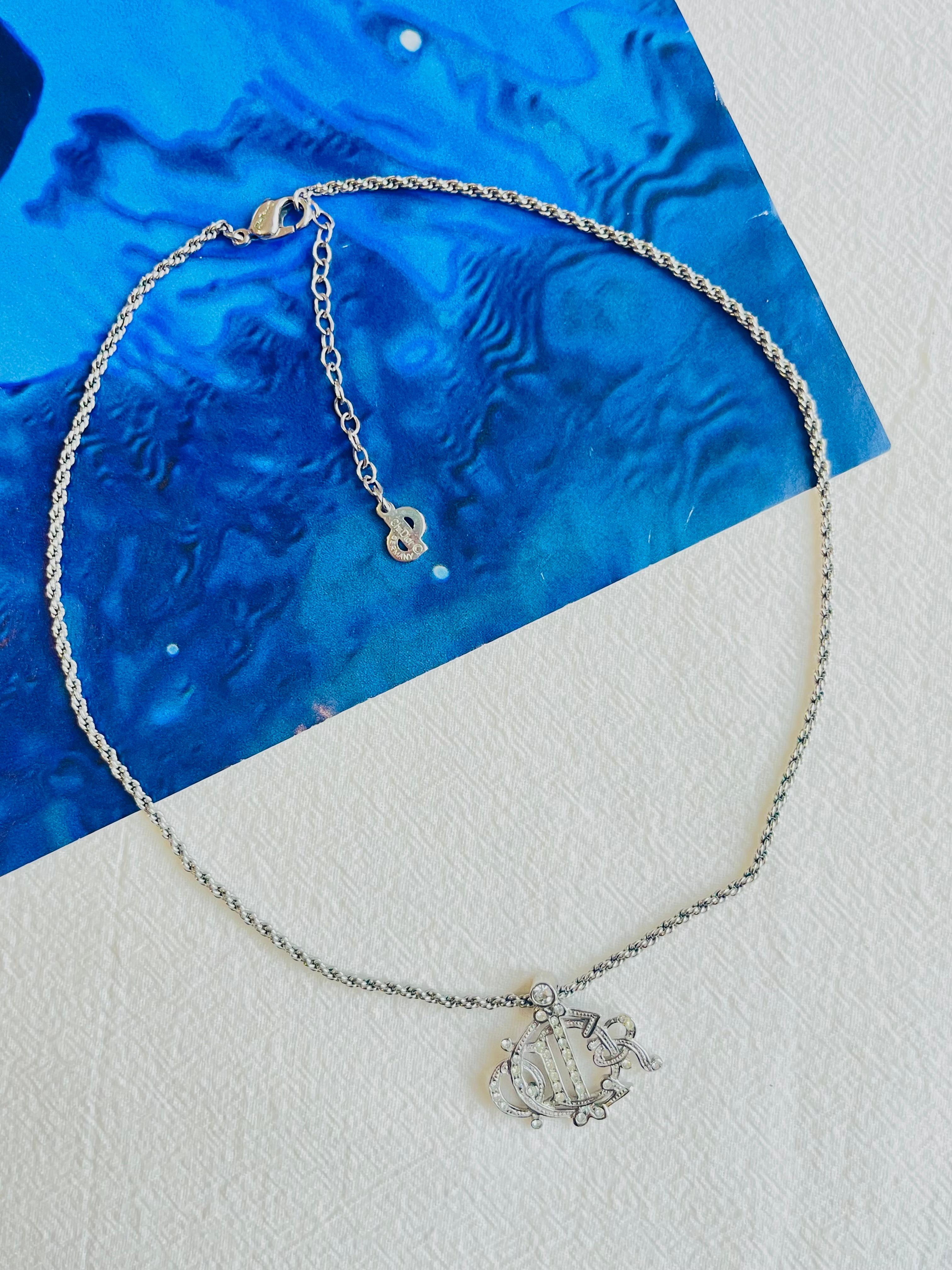 Women's or Men's Christian Dior Vintage 1990s Logo Monogram Insignia Crystals Pendant Necklace For Sale