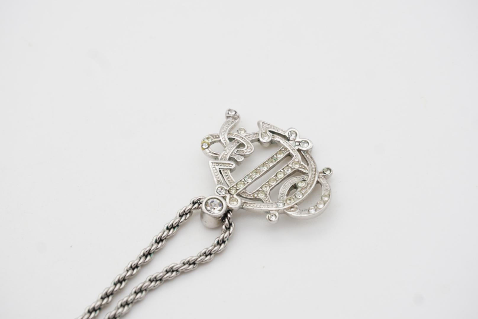 Christian Dior Vintage 1990s Logo Monogram Insignia Crystals Pendant Necklace For Sale 4