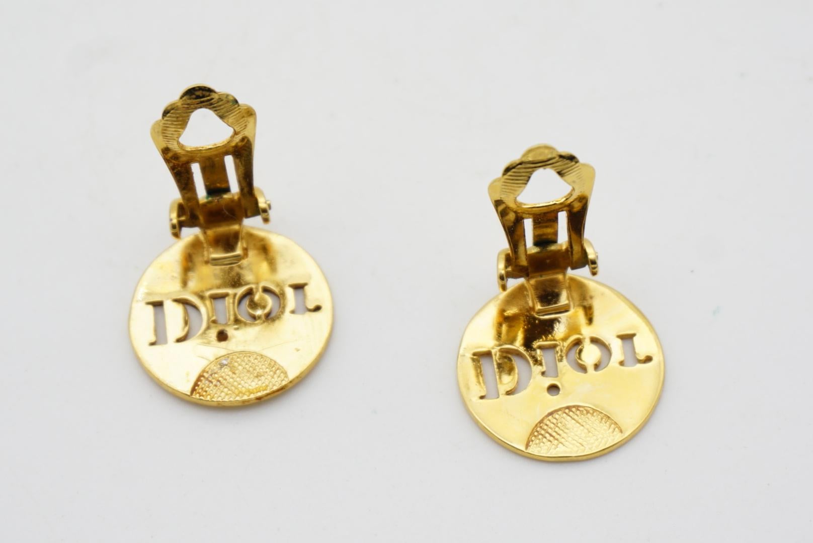 Christian Dior Vintage 1990s Logo Relief Round Button Round Clip Gold Earrings  For Sale 4