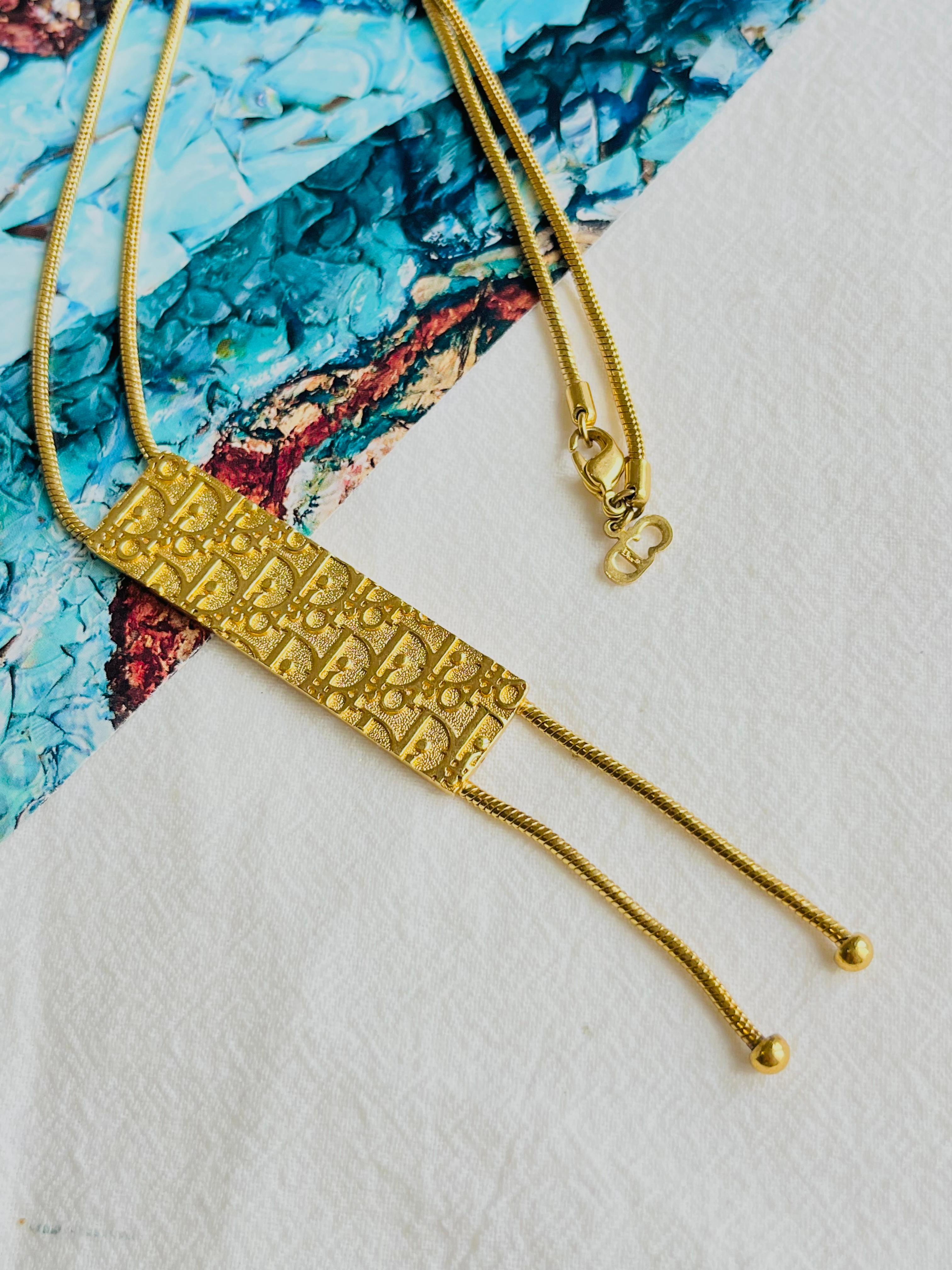 Christian Dior Vintage 1990s Long Monogram Logo Trotter Lariat Pendant Necklace In Excellent Condition In Wokingham, England