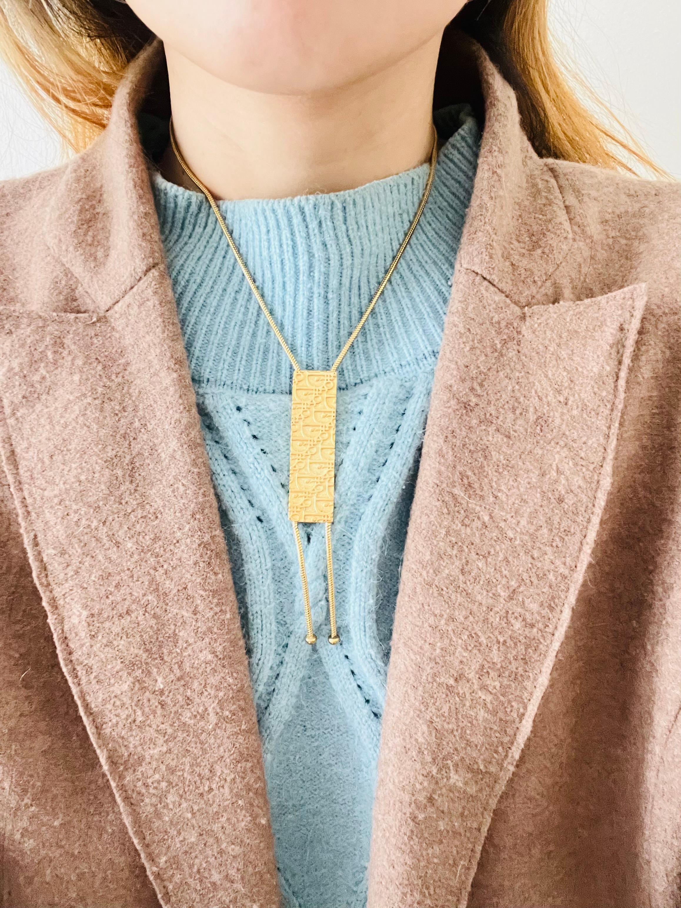 Christian Dior Vintage 1990s Long Monogram Logo Trotter Lariat Pendant Necklace For Sale 1