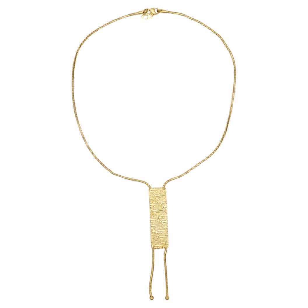 Christian Dior Vintage 1990s Long Monogram Logo Trotter Lariat Pendant Necklace For Sale