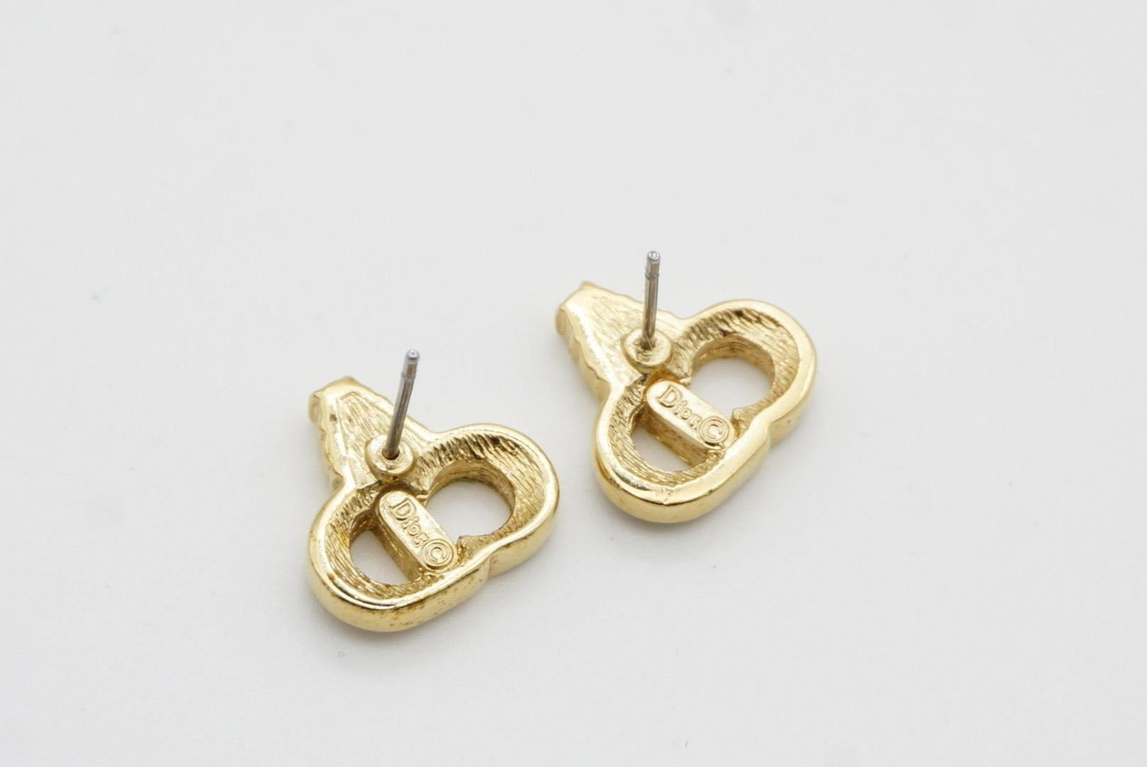 Christian Dior Vintage 1990s Monogram Logo Black CD Crystals Pierced Earrings For Sale 7