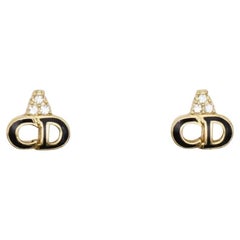 Christian Dior Vintage 1990er Jahre Monogramm-Logo-Ohrringe aus schwarzen CD-Kristallen