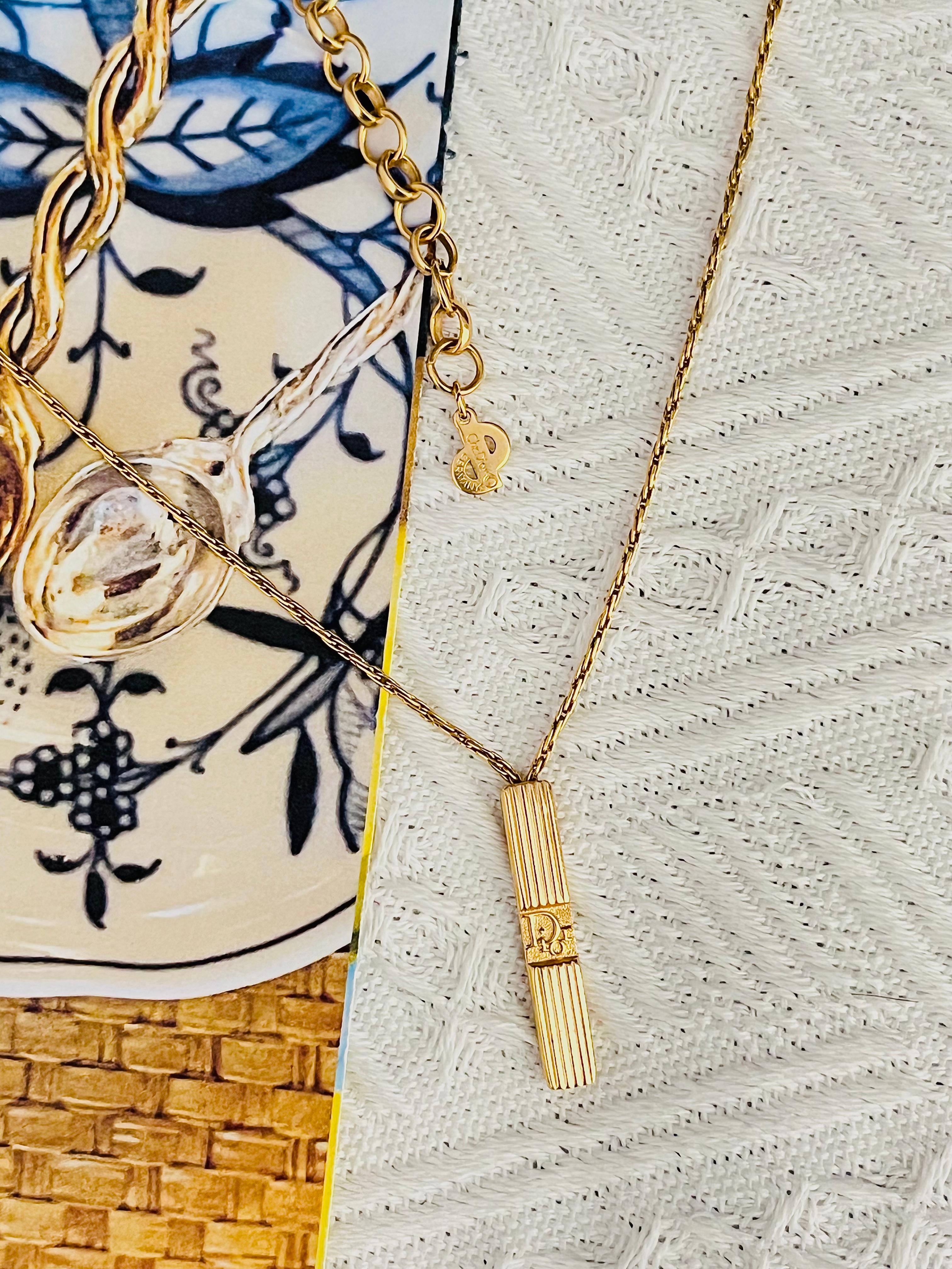 Art Deco Christian Dior Vintage 1990s Monogram Logo Trotter Rectangle Pendant Necklace For Sale