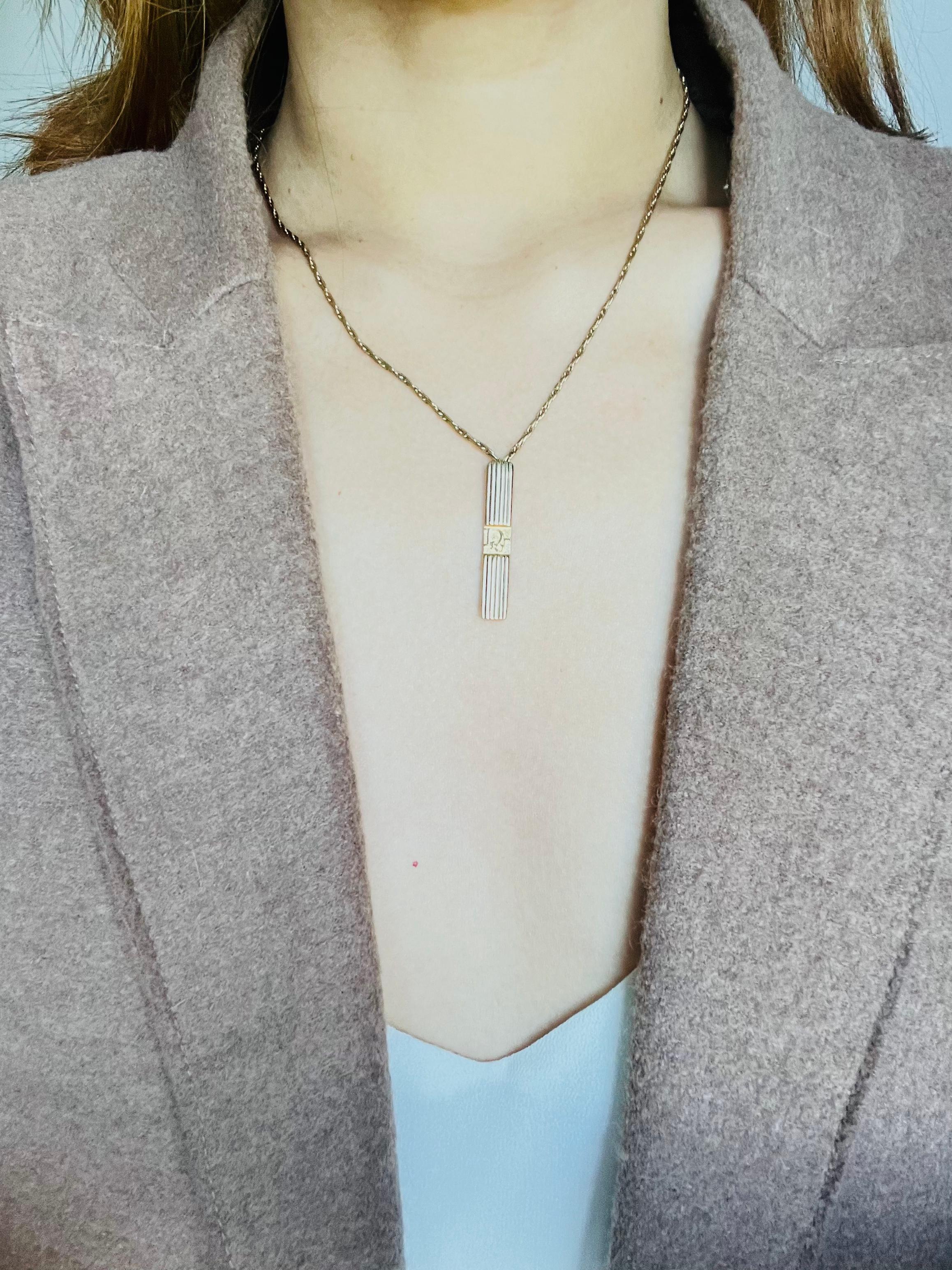 Christian Dior Vintage 1990s Monogram Logo Trotter Rectangle Pendant Necklace For Sale 1
