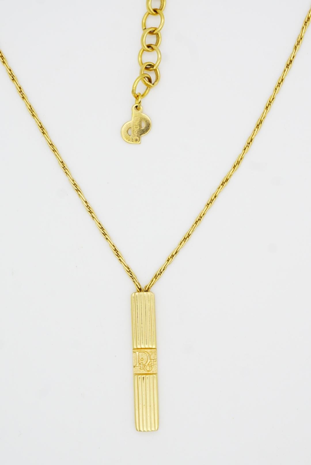 Christian Dior Vintage 1990s Monogram Logo Trotter Rectangle Pendant Necklace For Sale 2