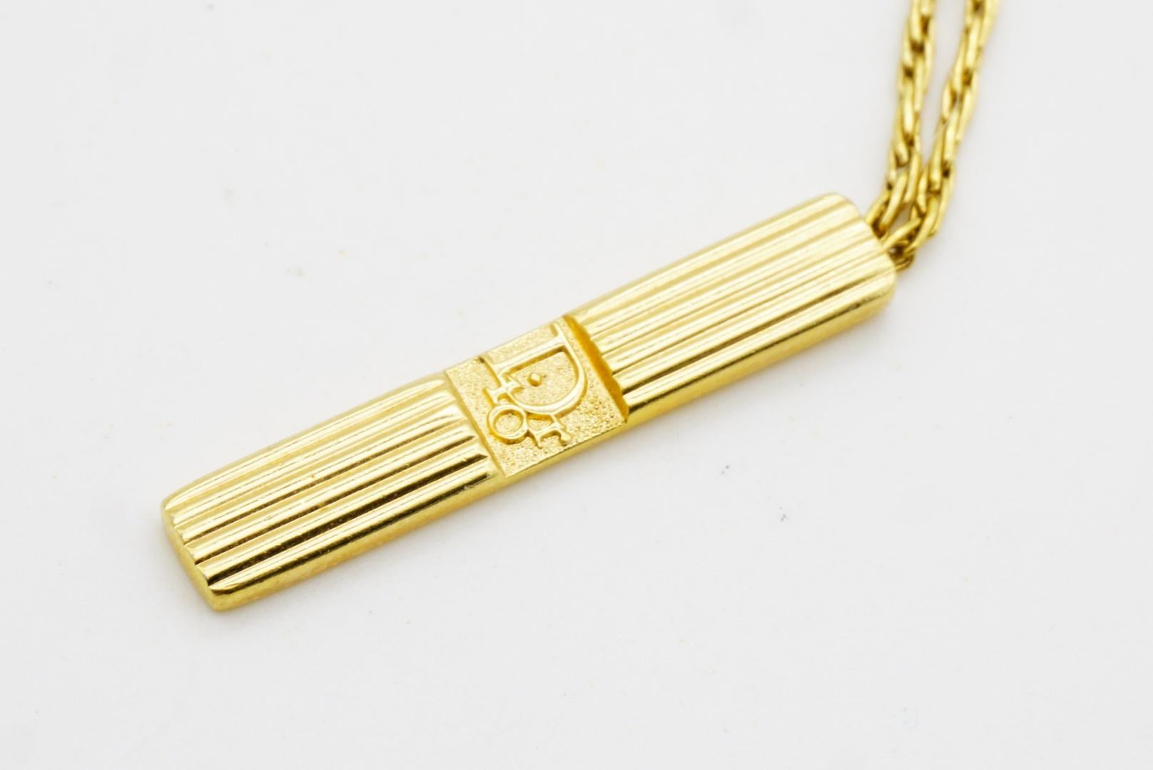 Christian Dior Vintage 1990s Monogram Logo Trotter Rectangle Pendant Necklace For Sale 3