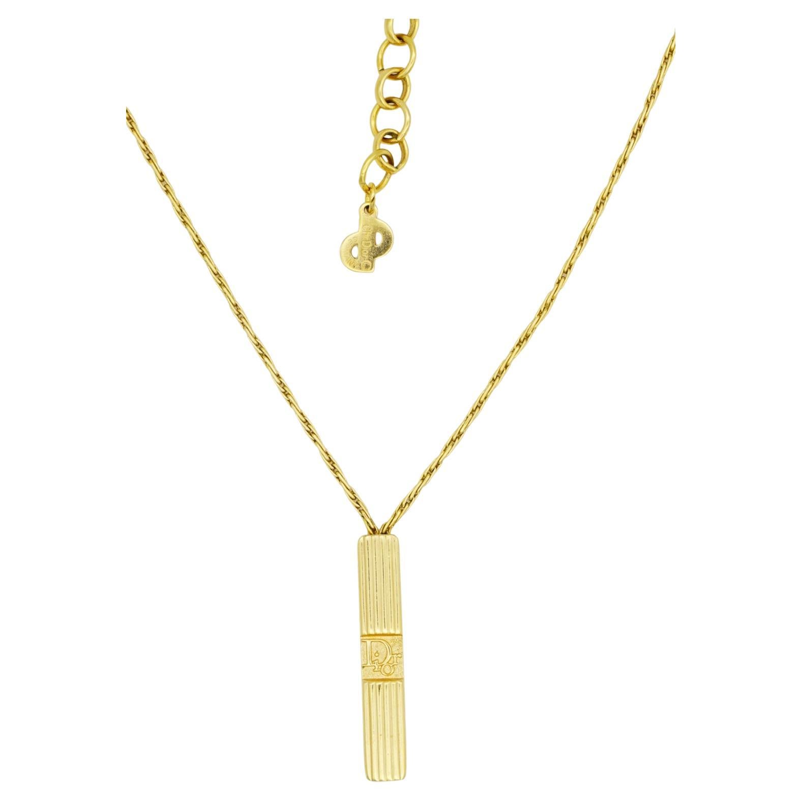 Christian Dior Vintage 1990s Monogram Logo Trotter Rectangle Pendant Necklace For Sale