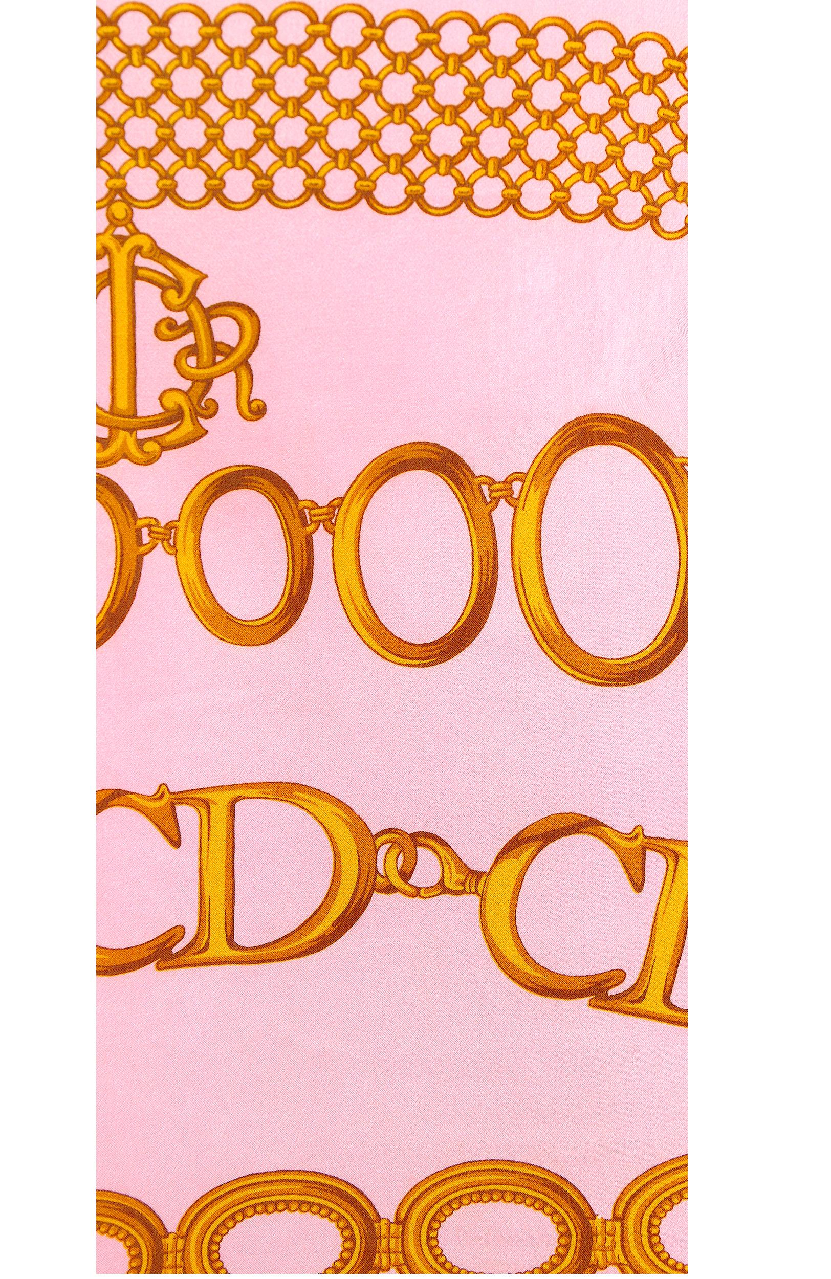 Pink Christian Dior vintage 1990s pink silk gold logo chain printed blouse. For Sale
