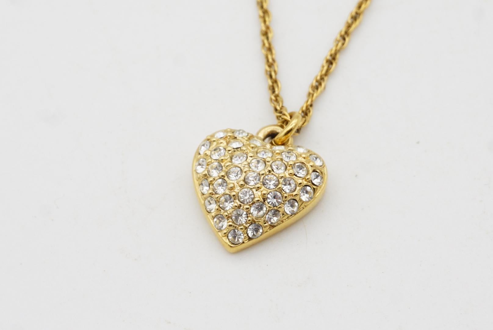 Christian Dior Vintage 1990s Shining Crystals Heart Love Pendant Gold Necklace For Sale 5
