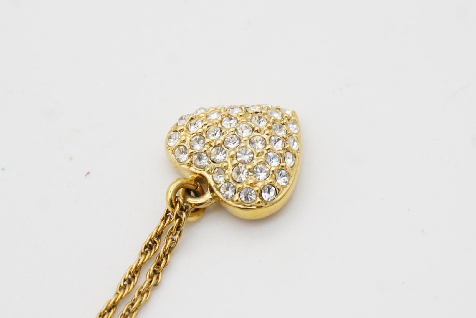 Christian Dior Vintage 1990s Shining Crystals Heart Love Pendant Gold Necklace 6