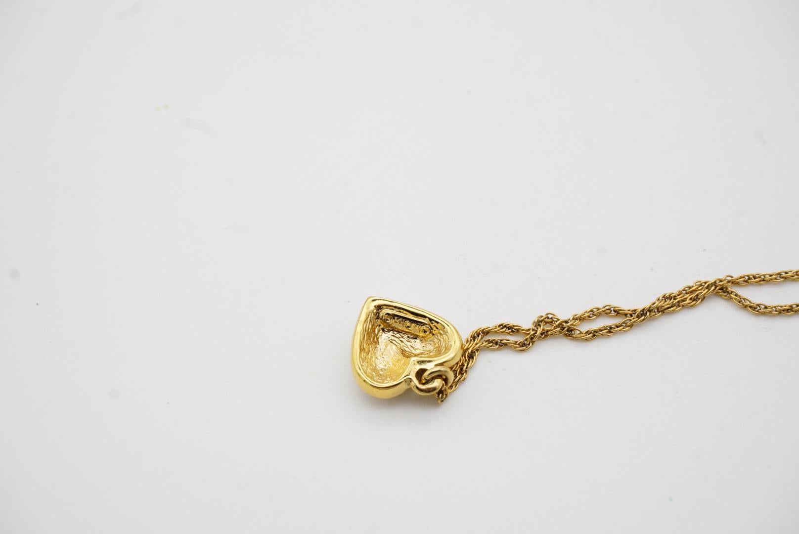 Christian Dior Vintage 1990s Shining Crystals Heart Love Pendant Gold Necklace For Sale 7